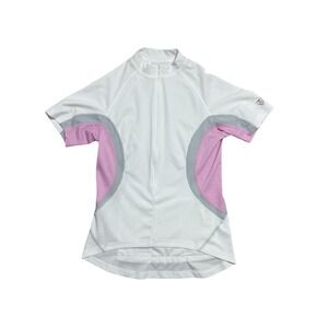 Trek Cycling Jersey Womens Medium White Pink Half Zip Short‎ Sleeve Pockets Bike